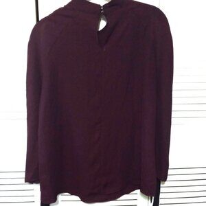 NY NEW & COMPANY Plum Burgundy Open Slit Sleeve Top Blouse W/ Bow S